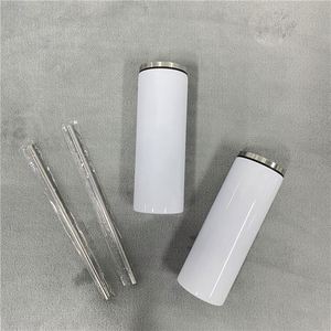 Vaso Recto de Metal Blanco de 20 oz para Sublimación, con Tapa Roscada y Pajita de Acero Inoxidable - Product Image 2