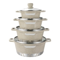 Ensemble de 10 casseroles en aluminium moulé sous pression avec revêtement antiadhésif en granit, casseroles à soupe et à ragoût, poignées anti-brûlure, universel pour les cuisinières à gaz et à induction