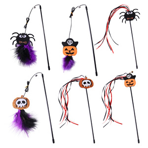 Jouets d'Halloween pour animaux de compagnie, motifs citrouille, araignée, pirate et chauve-souris, en tissu non tissé, baguettes interactives pour chat pour les fêtes - Product Image 5