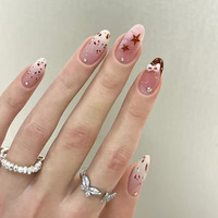 24 faux ongles en acrylique à presser, motif fleur amande, courts, avec embouts de fleurs marguerites, style French Manucure