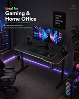 Bureau de jeu en forme de L, surface en MDF métallique, hauteur réglable, éclairage LED RVB, crochet pour casque, structure en acier durable, pour joueurs d'e-sport