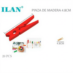 Pinces à linge en bois Ilan 4,8 cm, 20 pièces, pour le linge et les travaux manuels - Product Image 1
