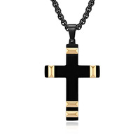Collier pendentif croix en acier inoxydable en gros, bijoux religieux, cadeau traditionnel, plaqué or 18 carats, collier croix noire pour homme