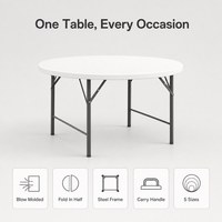 Table à manger ronde pliable en polyéthylène pour usage domestique lors de fêtes de famille, design simple, capacité 10 personnes