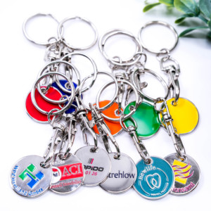 Tùy chỉnh thiết kế riêng của bạn Tên logo kim loại Keyring siêu thị mua sắm giỏ hàng Chip Xe đẩy Token Coin Keychain - Product Image 1