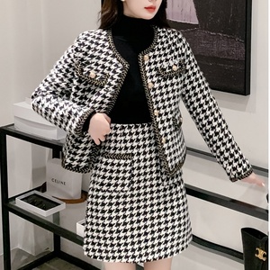 Bộ đồ hai mảnh áo khoác len mùa thu đông, họa tiết chim ngàn con, kiểu dáng thanh lịch, chất liệu tweed - Product Image 5