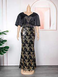 Abito lungo da sera elegante con paillettes per banchetti e cene, nuovo stile europeo e americano, abbigliamento africano H&D. - Product Image 2