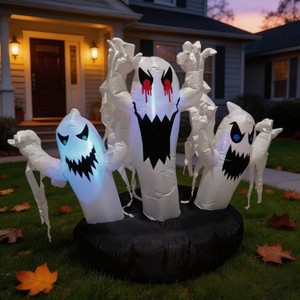 Décoration Gonflable Lumineuse d'Halloween : Fantôme Blanc et Citrouille pour Fêtes en Extérieur et Jardins - Product Image 1