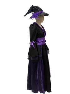 Ensemble <span class=keywords><strong>de</strong></span> costume <span class=keywords><strong>de</strong></span> sorcière pour femme, robe en polyester, élégante, violette et noire, avec chapeau, pour Halloween, cosplay, fête, tailles S-XL, East Costume - Product Image 3