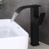 Robinet de lavabo cascade haut en laiton massif, mitigeur monocommande, support OEM ODM, finition et emballage personnalisés pour salles de bain mondiales