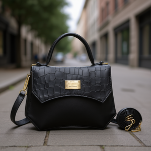 Bolso Bandolera Fana Mara Negro PU con Patrón de Cocodrilo, Cierre de Cremallera, Estilo Vintage, Uso Diario - Product Image 2