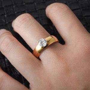 Anillo De Acero Inoxidable Titanium Steel <b>Couple</b> <b>Ring</b> Gold Plated Zirconia Wedding <b>Ring</b> Stainless Steel Inlaid Zircon Lover <b>Ring</b> - Product Image 2