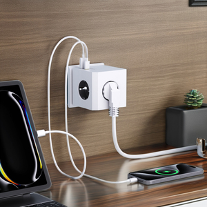 ปลั๊กพ่วงแบบลูกบาศก์ 3 ช่องเสียบ พร้อมพอร์ต USB ดีไซน์ทันสมัยสไตล์ฝรั่งเศส/เยอรมัน/เกาหลี 16A ได้รับการรับรอง KC GS - Product Image 6