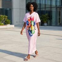 Robe Boubou Africaine Rayée pour Femme, Imprimé Coloré, Col en V, Coupe Ample, Longue Maxi, Grande Taille, pour Mariage, Église, Fête, Été