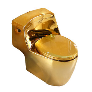 Cuvette de toilette en céramique de forme ronde, couleur or massif, norme européenne, WC en céramique dorée - Product Image 1