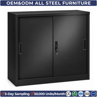 Armoire de rangement industrielle en acier noir à porte coulissante pour bureau, maison, garage, entrepôt