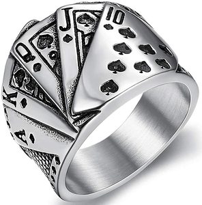 Bague en acier inoxydable Texas Poker Games Royal Straight Flush Casino Cocktail Party Biker Magician Jewelry - Product Image 1