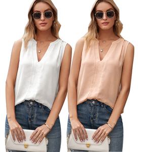 MOTE-ZC99 alla moda tinta unita elegante camicia senza maniche gilet da donna scollo a v maturo Sexy bianco signore top <span class=keywords><strong>camicetta</strong></span> - Product Image 1