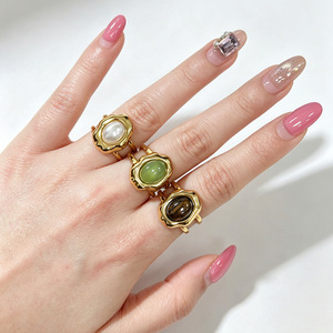 Anillo de Acero Inoxidable 316L con Piedra Ojo de Tigre y Aventurina, Chapado en Oro de 18K, Anillo Ajustable de Acero Titanio para Mujer - Product Image 6