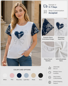 T-shirts en coton 100% personnalisés avec manches en jean, coupe ajustée, style <span class=keywords><strong>italien</strong></span>, hauts de boutique pour femmes, fabrication ODM OEM - Product Image 1