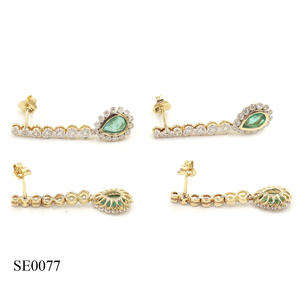 Pendientes de Oro de 14K con Esmeralda (formas de pera) de 0.71 CT y Diamantes Blancos (redondos) de 0.61 CT - Product Image 3