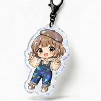 Porte-clés personnalisé en acrylique holographique effet verre broyé, impression UV double face, faible MOQ, vente en gros pour merchandising de fan communities et d'artistes