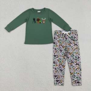 Vente en gros, t-shirt à manches courtes gris de haute qualité pour garçons en bas âge avec pantalon camouflage de chasse - Product Image 3