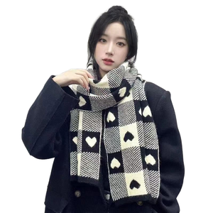 Écharpes tricotées à carreaux avec logo personnalisé, chaudes et polyvalentes pour femme, accessoire hivernal tendance, ambiance simple – Vente en gros - Product Image 1