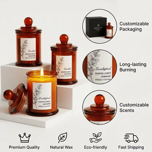 HomeFlower High Quality Glass Jar Luxury Fashionable Wholesale OEM Customize Holiday Home Decoration Amber Scented Candle Set