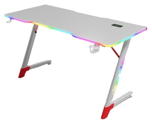 Escritorio para Juegos con Marco de MDF en Forma de <span class=keywords><strong>Z</strong></span>, Superficie de Madera, Patas Completas, USB, Luz LED RGB, Portavasos de ABS, Gancho para Auriculares, Ecológico y Duradero - Product Image 1