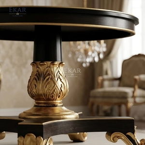 Tavolo da Pranzo Rotondo con Piedistallo in Stile Neoclassico Augustus |   <span class=keywords><strong>Mobili</strong></span> di Lusso in Stile Francese Dorato - EKAR - Product Image 5