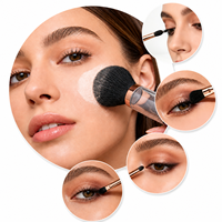 En stock, directement de l'usine : Ensemble de 5 pinceaux de maquillage portables pour le visage, synthétiques, véganes, pour poudre et fard à paupières, idéal pour les voyages, vente en gros