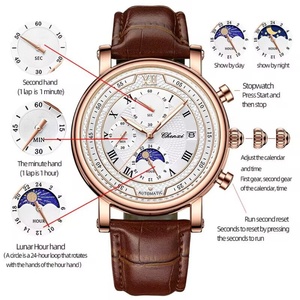 Montre à quartz lumineuse pour homme Chenxi 976 en cuir, chronographe, date, phases de lune, chronométrage, affaires, Relojes Para Hombres - Product Image 2