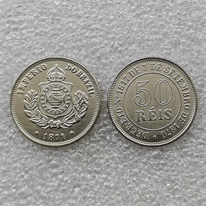 Pièces de monnaie commémoratives de style antique du Brésil 1871, 50 Reis, cadeaux, décoration de la maison - Product Image 1