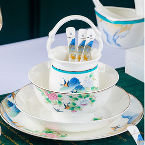 ชุดอาหารเซรามิก 60 ชิ้น ลายดอกไม้ร้องเพลงนก ลายทอง สำหรับ 10 ที่  ผลิตจากโรงงาน ขายส่ง - Product Image 6