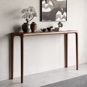 <span class=keywords><strong>Table</strong></span> console d'entrée <span class=keywords><strong>Table</strong></span> de salon moderne en bois massif <span class=keywords><strong>Table</strong></span> murale longue et étroite en noyer noir - Product Image 3