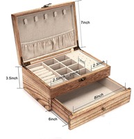 Boîte à bijoux pour femmes, boîte organisatrice de bijoux en bois rustique, rangement multifonctionnel, style ferme, rectangle, artisanale