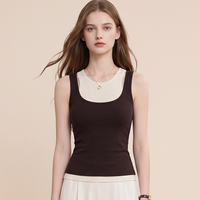 Débardeur Thermique Femme Tendance, Sans Manches, Double Couche, Côtelé, Respirant, Mélange de Laine, avec Coussinets de Soutien-Gorge Intégrés, Chaud pour l'Hiver