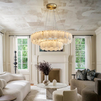 Grand lustre linéaire de luxe à double couche en albâtre Villa salon appartement éclairage de réception d'hôtel