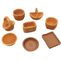 Miniature de maison de poupée : Panier à pain en bambou, panier de rangement pour cuisine miniature, accessoires de scène en résine