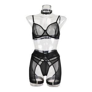 New <b>Black</b> Mesh Fabric Brings Together Comfort Fashion Sexiness Seduction and Fun Lingerie Women's Four Piece Set - Product Image 6