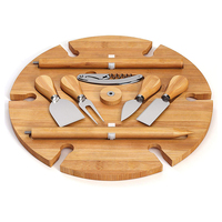 Table à manger d'extérieur en bois de bambou de haute qualité Table de pique-nique de plage ronde au design moderne avec ensemble de couteaux CNLF
