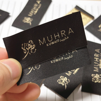 Étiquettes personnalisées de luxe en tissu tissé avec feuille d'or, écologiques et durables, en coton noir, pour col de vêtement, avec logo privé pour robes de soirée