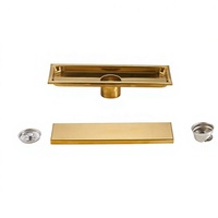Siphon de sol linéaire commercial moderne en acier inoxydable brossé doré 100*300mm avec grille d'insertion pour carrelage, pour douche, salle de bain et extérieur
