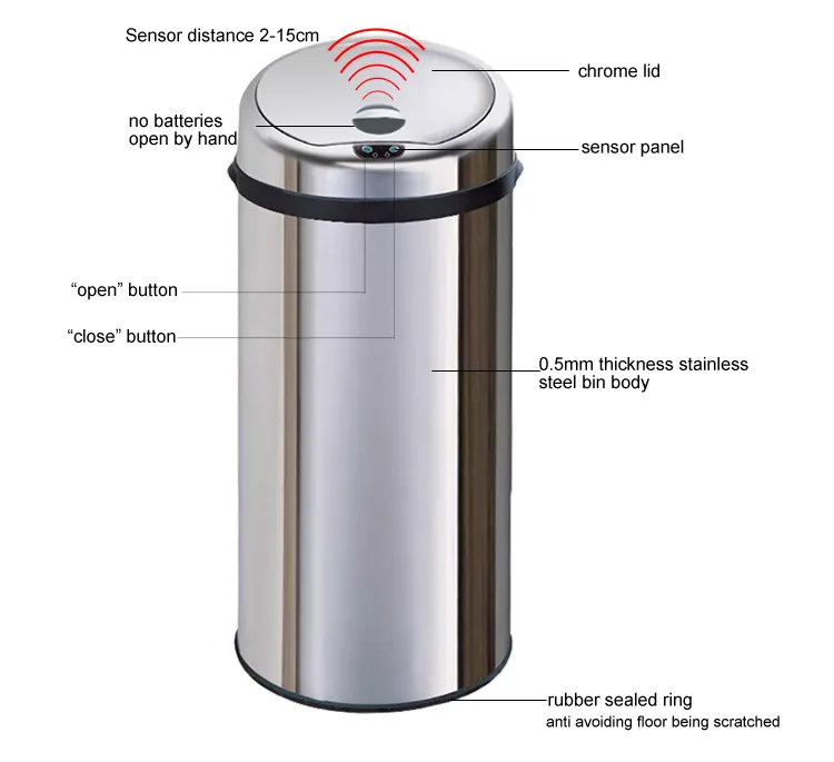 High quality 50 liter household kitchen stainless steel automatic smart sensor trash can