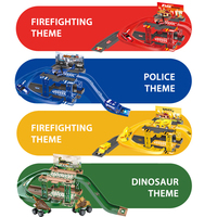 17-19 pièces à assembler, jouets de piste pour enfants, thème de la police incendie, de l'ingénierie militaire, des dinosaures, parking, 4 camions, voitures en plastique