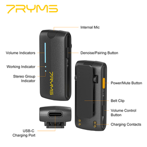 7RYMS IRay DW40 ไมโครโฟนคอนเดนเซอร์ไร้สาย 4 ช่องพร้อมโลหะตัดเสียงรบกวนสำหรับไอโฟนและสมาร์ทโฟนแอนดรอยด์ - Product Image 4