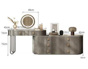 Ensemble de coiffeuse moderne en bois massif avec organisateur de bijoux, miroir éclairé réglable et tabouret – Table de maquillage fonctionnelle pour chambre/salon - Product Image 2