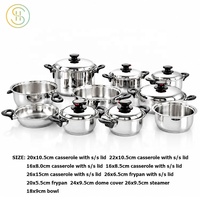 Batterie de cuisine chirurgicale en acier inoxydable 304 batterie de cuisine sans graisse sans eau à induction 16pcs ensemble de casseroles et poêles à large bord roulé