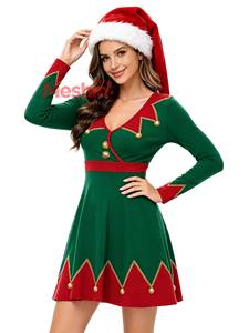 Robe rouge et verte pour femme avec chapeau, costume d'elfe pour fête de Noël, personnage de film télévisé MS TV - Product Image 5